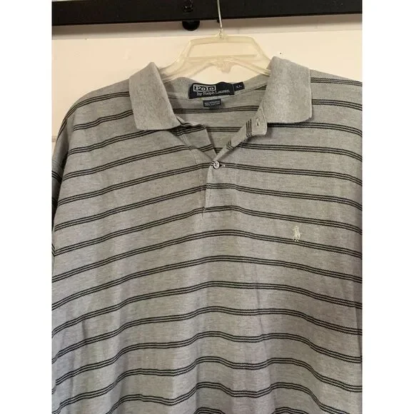 Polo Ralph Lauren Gray Striped Long Sleeve Polo Shirt‎ Men's XL Cotton - Picture 4 of 7